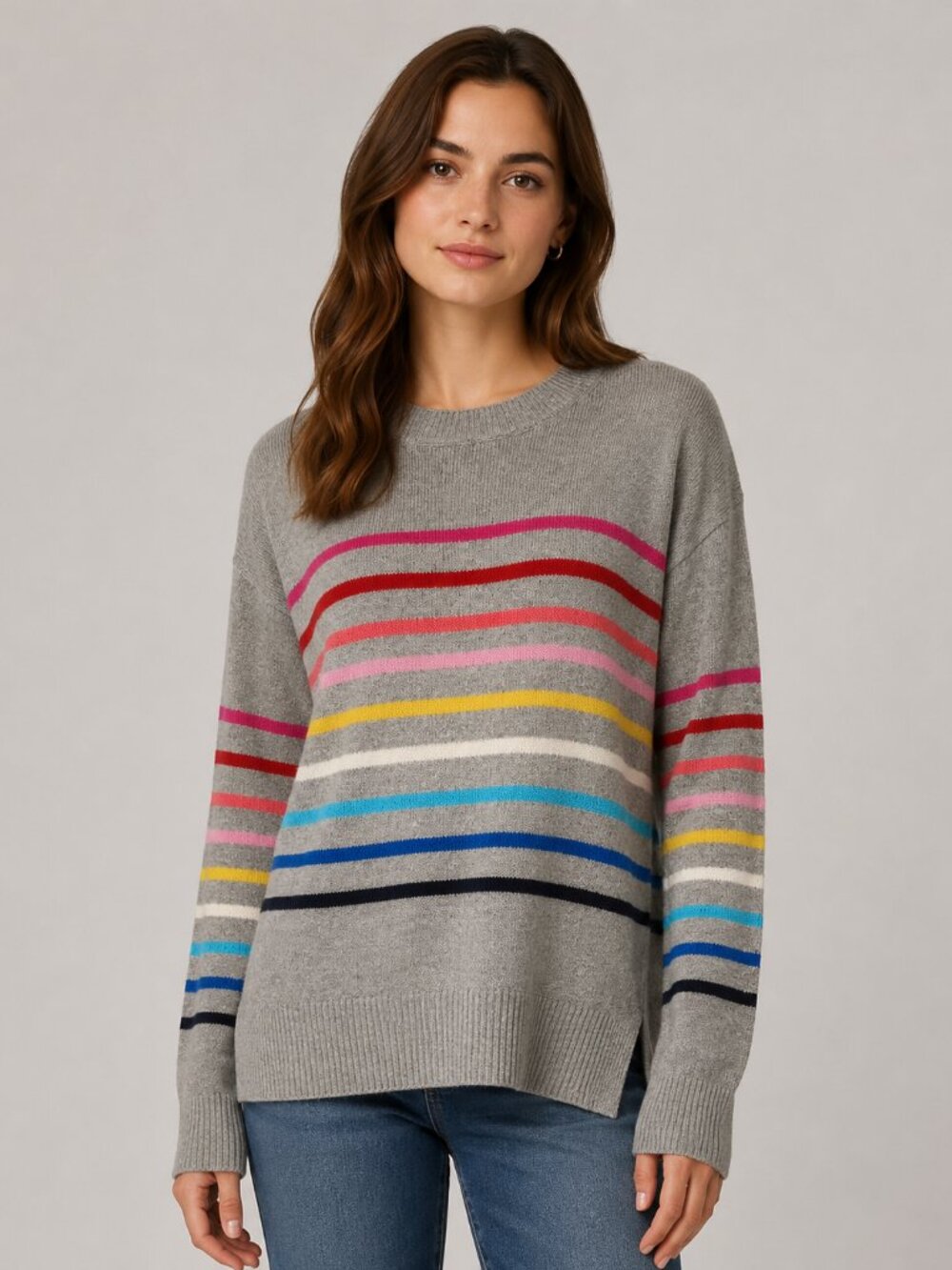 GAP Women’s Medium Gray Rainbow Stripe Wool Blend Crewneck Sweater